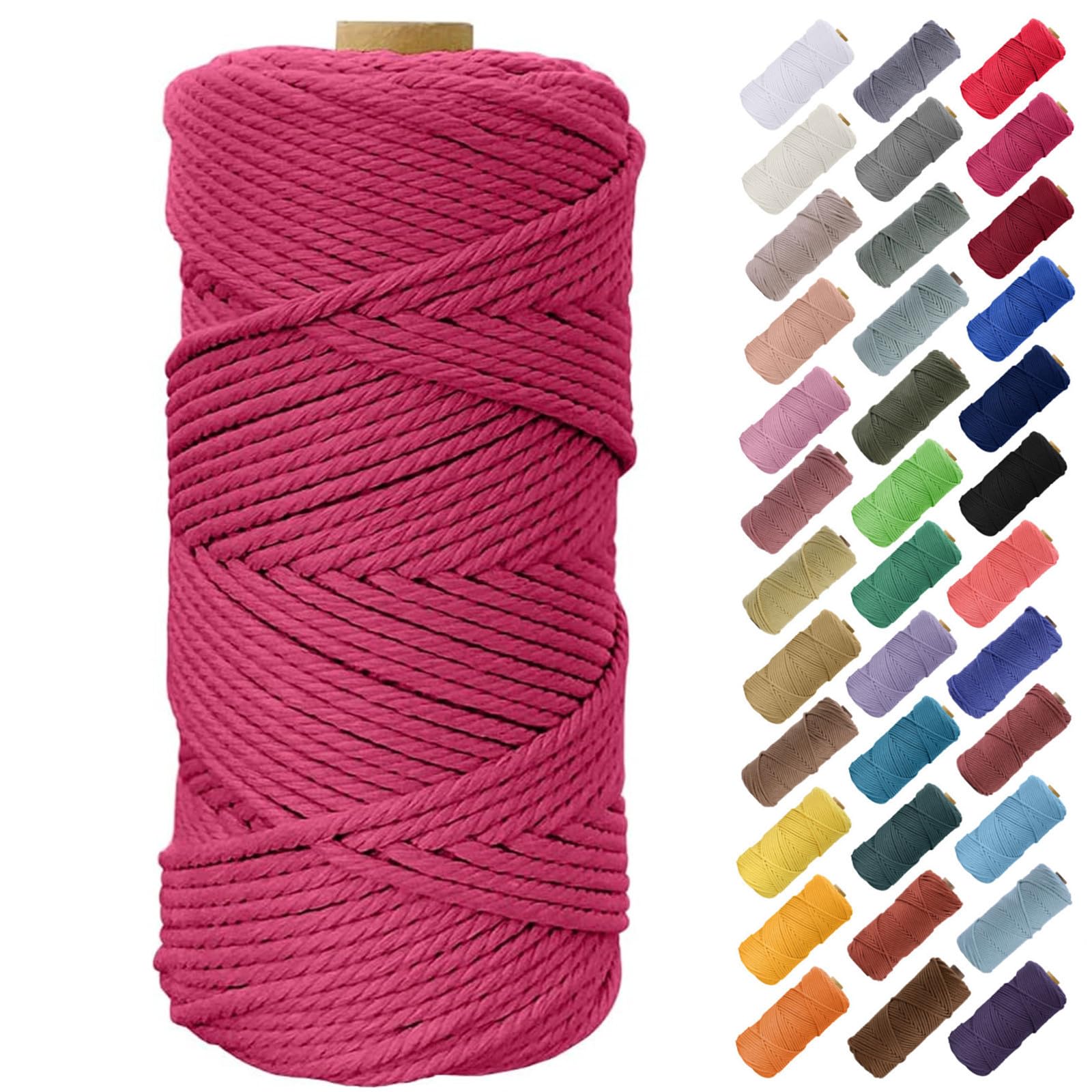 Binwat 5mm x100m Macrame Cord Thick Natural Cotton Cord DIY Crafts Yarn Thread Twisted Spool Twine String Cotton Rope for Wall Hanging,Plant Hangers,Knitting,Decorative Projects(Rose Red)