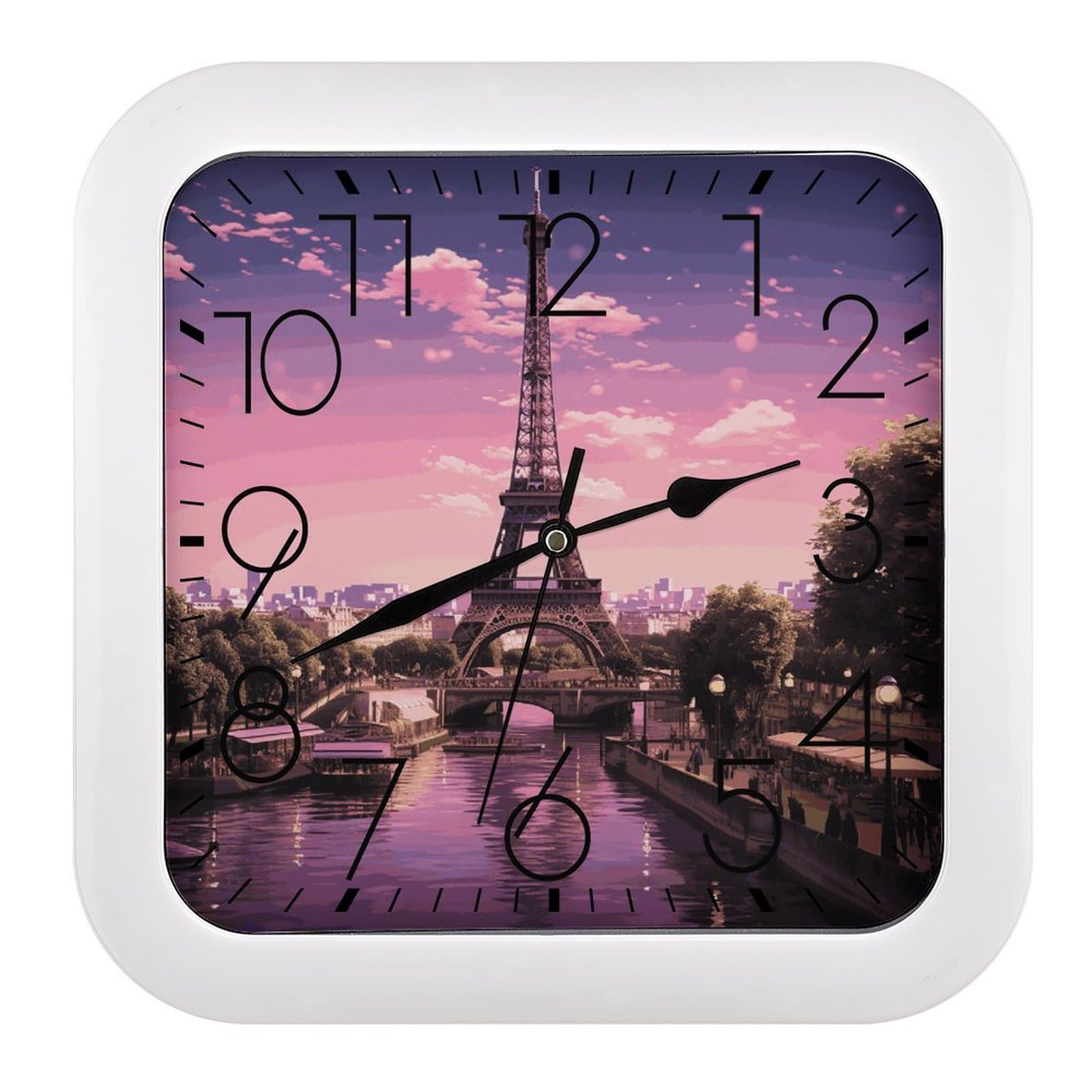 FekiLoot Pink Paris Wall Clock 10.2" Modern Farmhouse Square Clocks Silent No Ticking, Wall Art and Timepiece Clock for Shelf Table Mantel Or Bedside Clocks