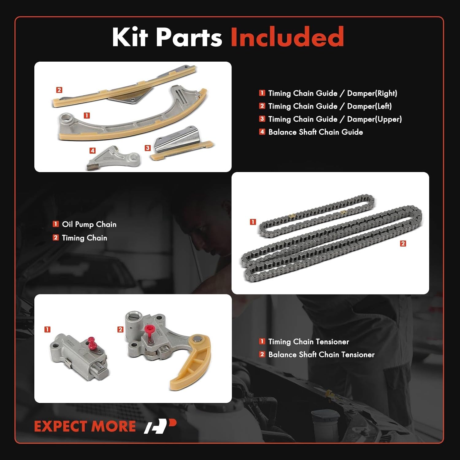 A-Premium Engine Timing Chain Kit with Tensioner & Guide Compatible with Honda CR-V CR-V 2015-2019, Accord 2013-2017 & Acura TLX 2015-2020, ILX 2016-2020, 2.4L - Replace# 145405LAA01, 145505A2A00