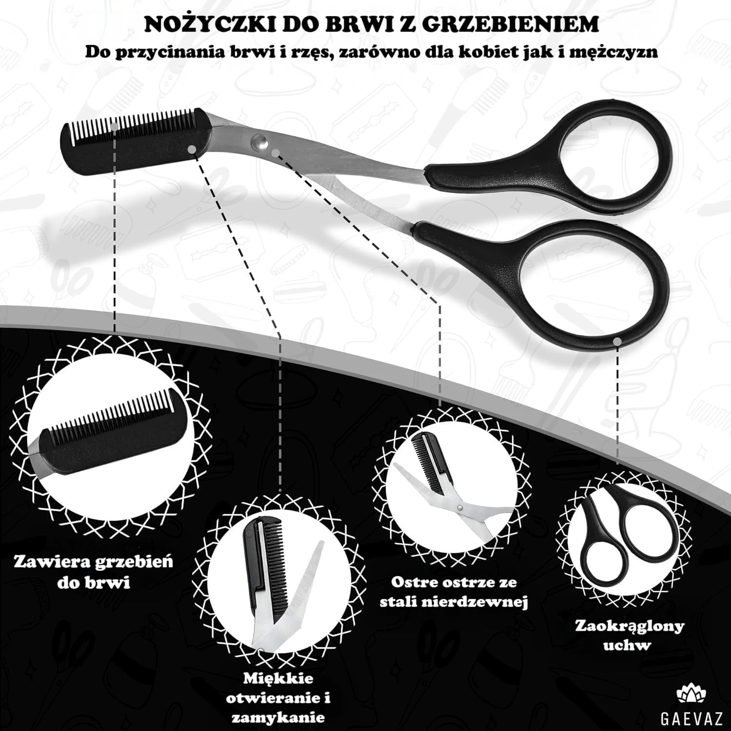 Nożyczki do cięcia brwi z wyjmowanym grzebieniem + szczotka do stylizacji brwi i rzęs | Profesjonalny kubek domowy idealny dla kobiet i mężczyzn