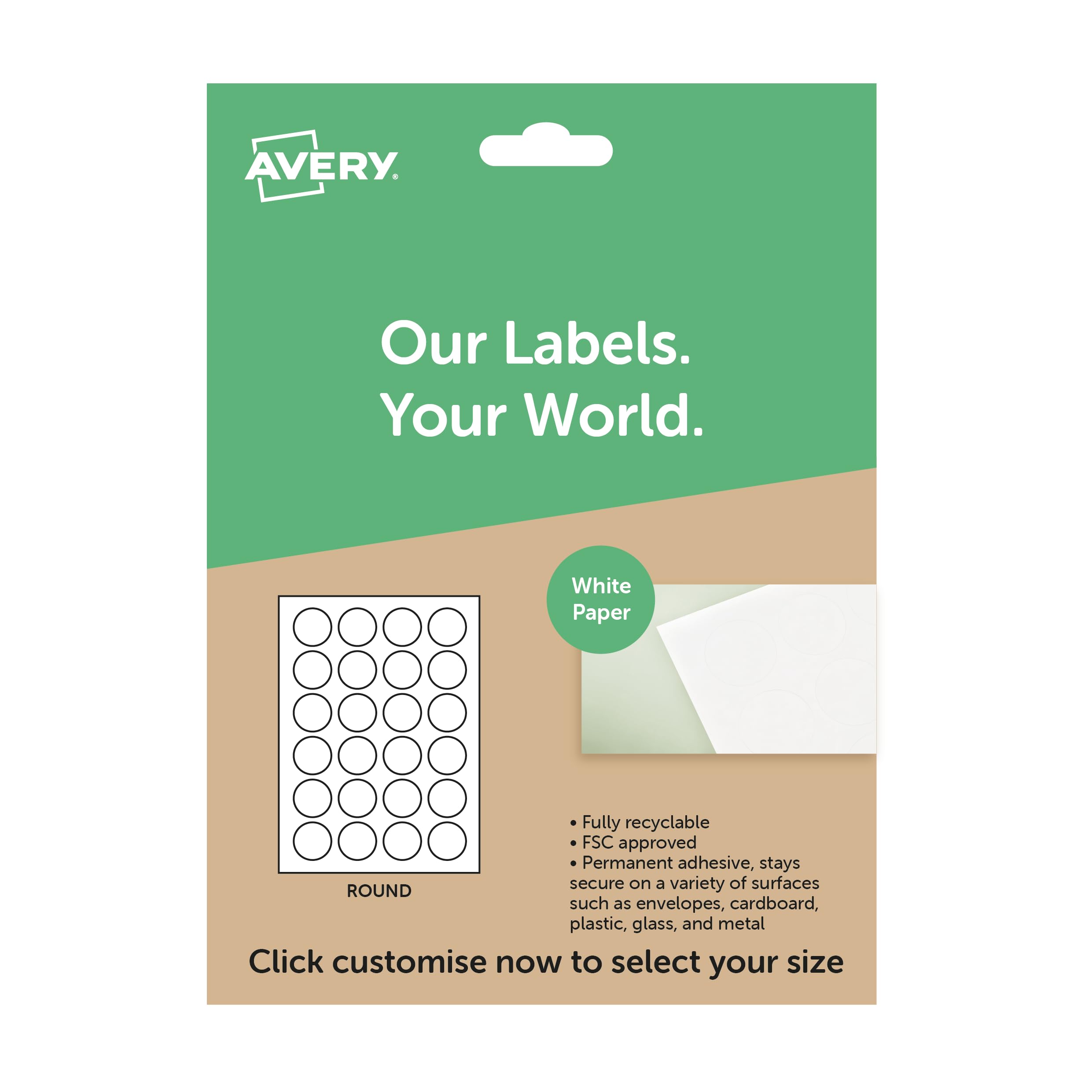 Avery Round White Paper Labels—Printable A4 Sticker Sheets for Custom Size & Personalised Stickers—Ideal for Product, Candle, and Jar Labelling—Compatible with Avery Templates.