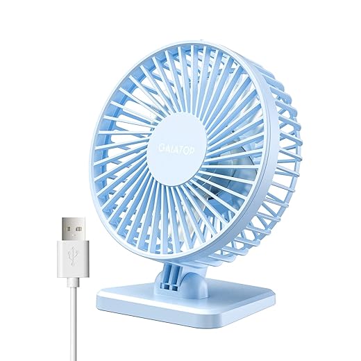 Gaiatop USB Desk Fan, Small But Powerful, Personal Portable Quiet 3 Speeds, Adjustable Mini Table Desktop fan for Cooling Home Office Car Summer Travel Gifts Light blue