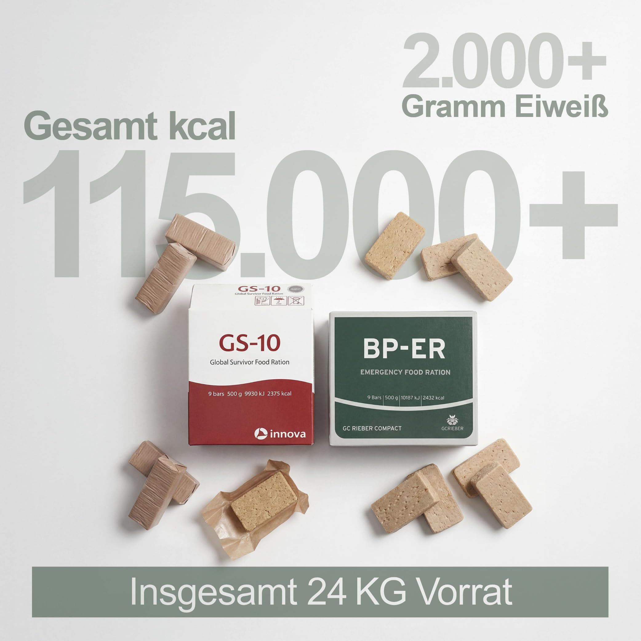 GS-10 & BP-ER Emergency Food Set 48x 500g – 20 Jahre Langzeitnahrung zur Krisenvorsorge & Blackout – Sofort verzehrfertige Notration, vegetarisch, lange haltbar – Survival Food für den Notvorrat