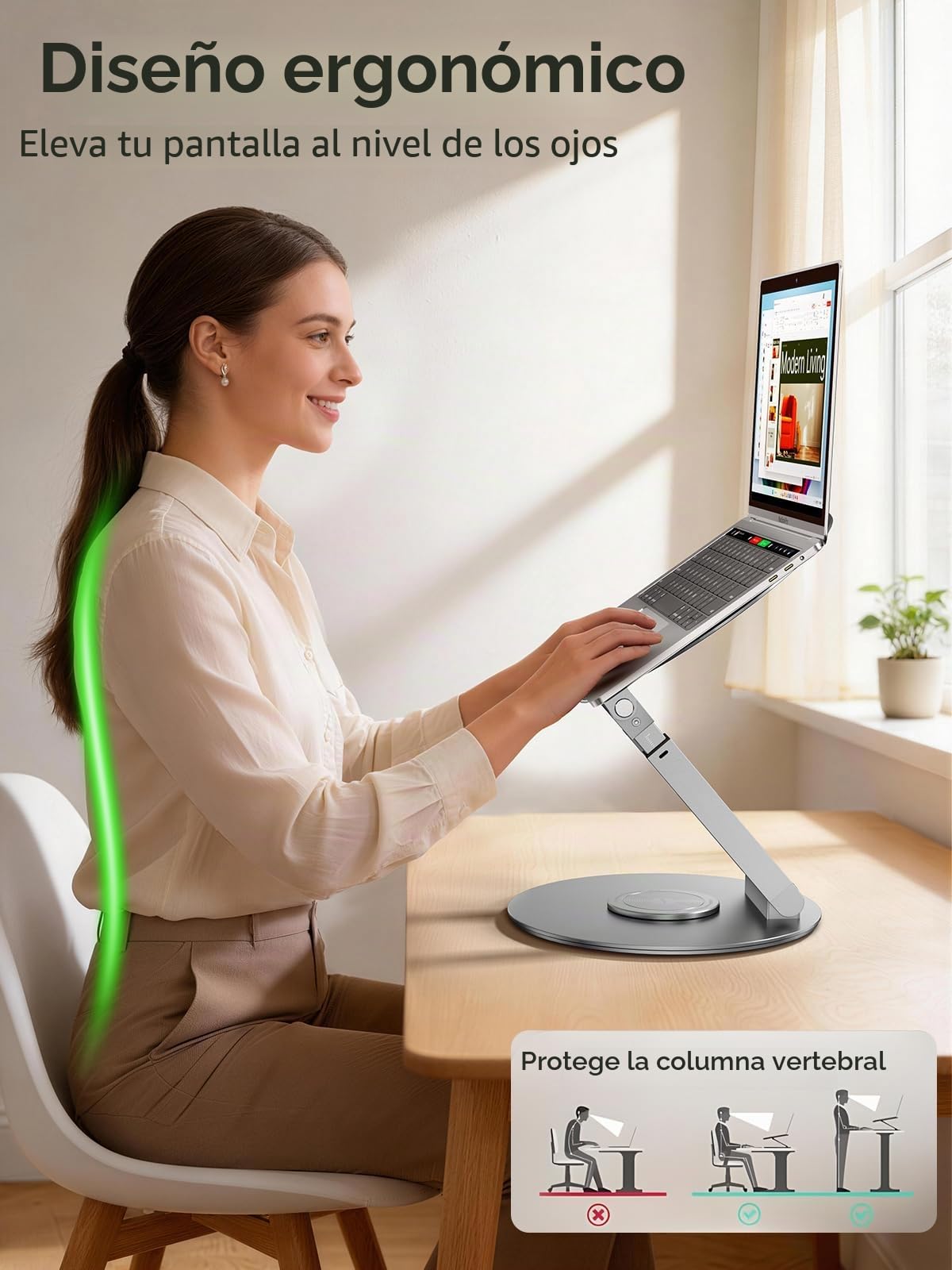 Anifrim Soporte telescópico para portátil, Giratorio 360°, Altura Ajustable, diseño ergonómico, Elevador para Ordenador, Compatible con MacBook y Todos los portátiles de 10 a 17 Pulgadas (Plata)