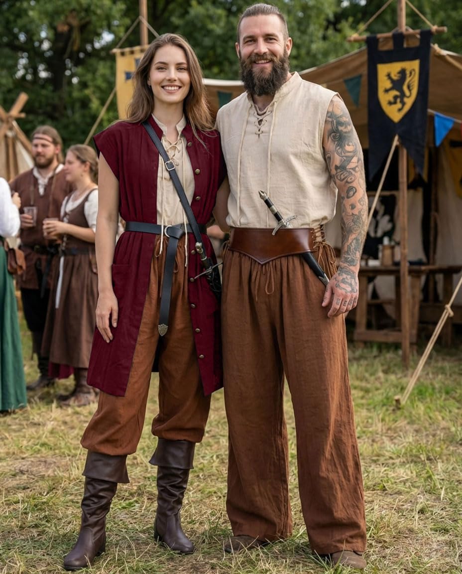 Unisex Medieval Pirate & Knight Sleeveless Vest — 100% Cotton Lightweight LARP Renaissance Fair Cosplay Costume