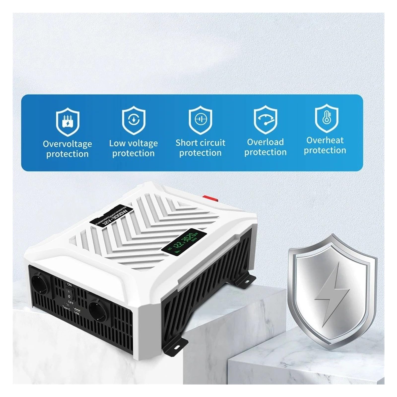 Convertidor Adaptador Energía Inversor Onda Sinusoidal para Pura DC12V 3000W 3500W Fuente Convertidor Batería Solar Pantalla LCD inversor