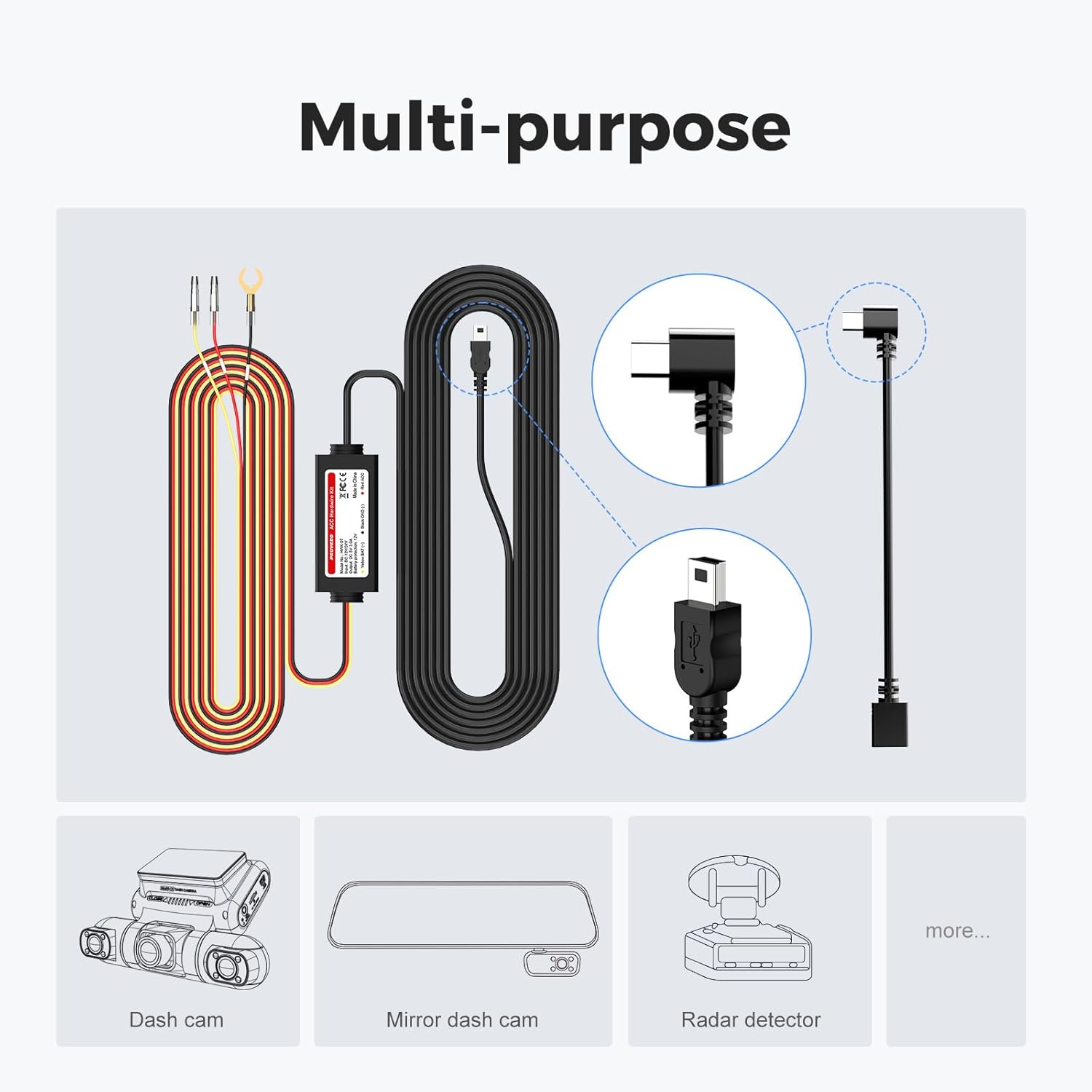 PRUVEEO Smart Acc Hardwire Kit for Dash Cam, Enables Parking Mode Monitor, Converts 12V-30V to 5V/3A, Low Voltage Protection, LED Indicator, Applicable to D90-4CH… - Image 5