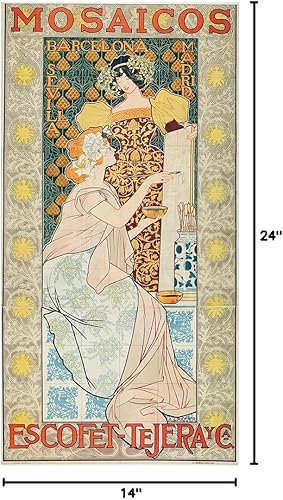 Miniatura 6 de ArtDirect Alexandre de Riquer - Marco moderno negro de 14 x 24 pulgadas, diseño de museo con doble paspartú titulado Mosaicos Escofet-Tejera Y Ca