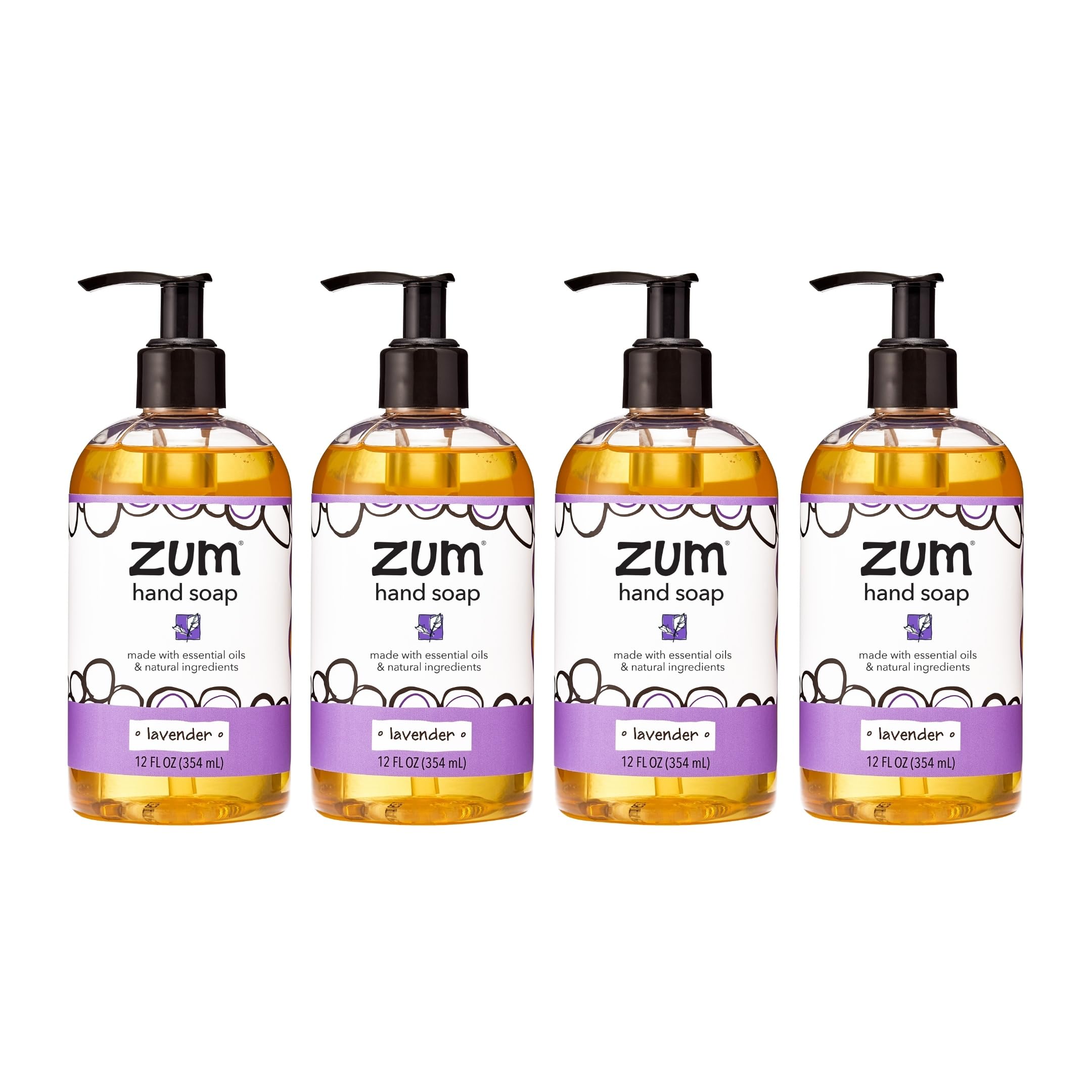 Indigo Wild Zum Hand Soap - Natural Liquid - Perfect Bathroom & Kitchen Hand Soap - Lavender Scent - 12 oz (4 Pack)