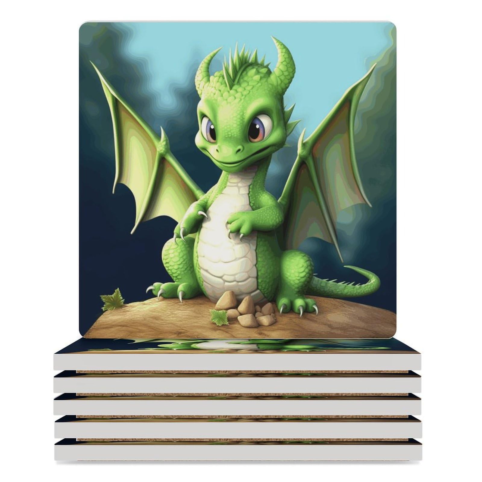 Dessous de verre céramique carrés dragon protection table cuisine et bar