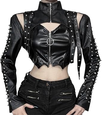 win2win Punk Bolero Shrug Crop Tops for Women Gothic Y2k Rave Emo Rock