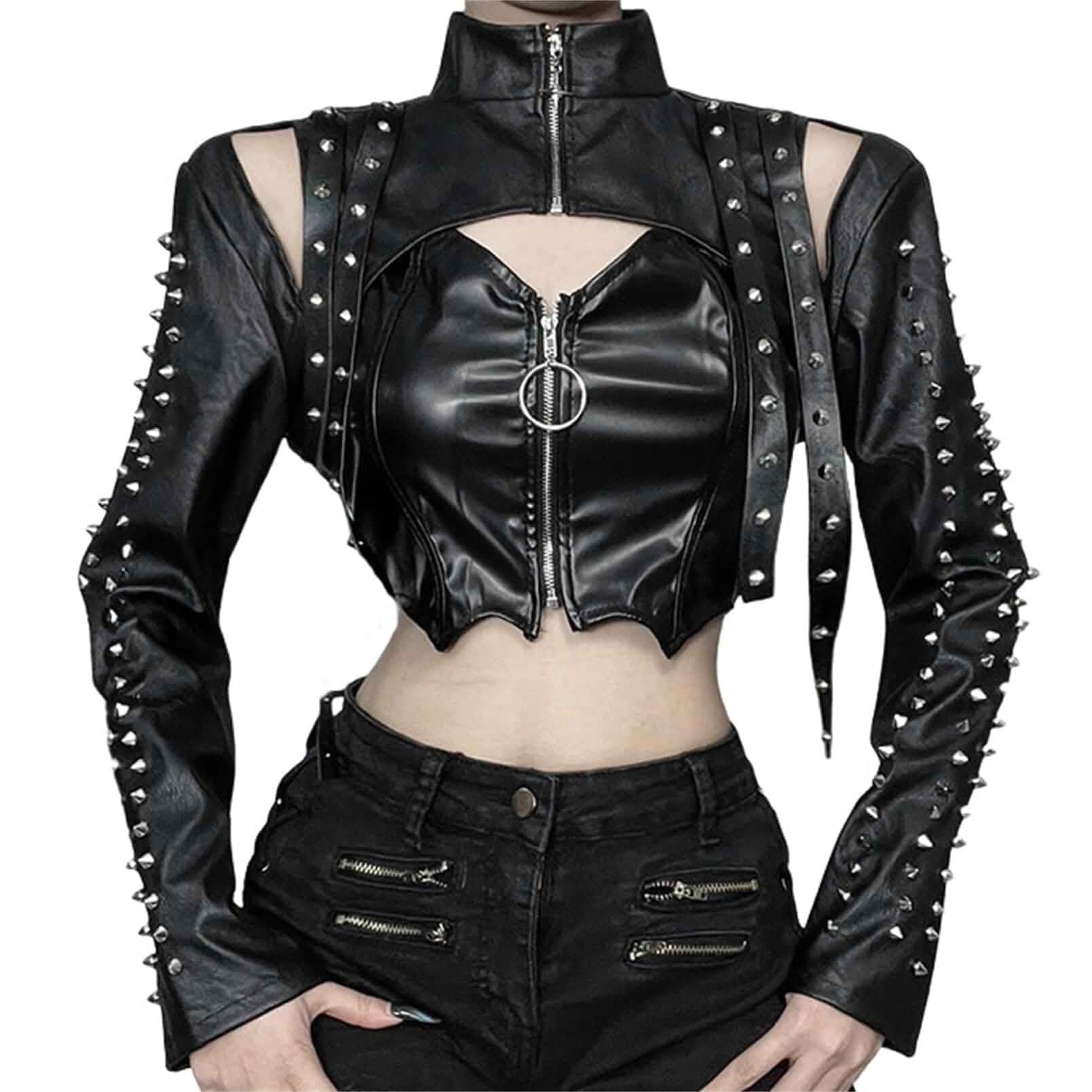 win2win Punk Bolero Shrug Crop Tops for Women Gothic Y2k Rave Emo Rock