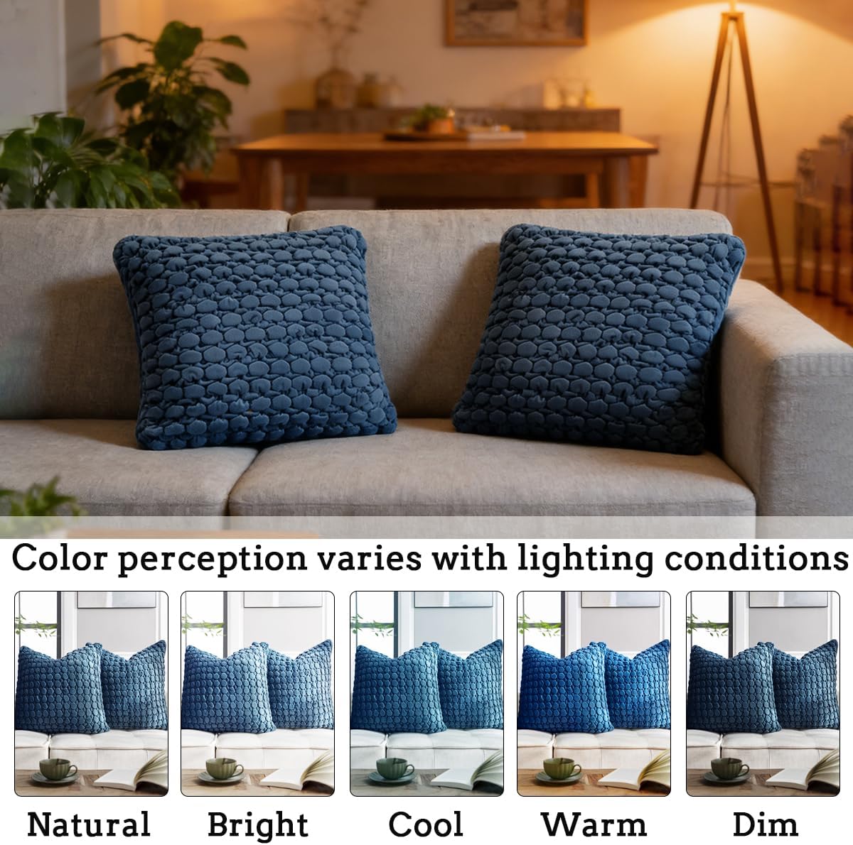 Pillow Cover 24x24 1 Piece Velvet Euro Sham Decorative Farmhouse Pillowcase Boho Square Cushion Covers Soft Bubble Texture for Couch Sofa Bed Bedroom Car Living Room，Blue