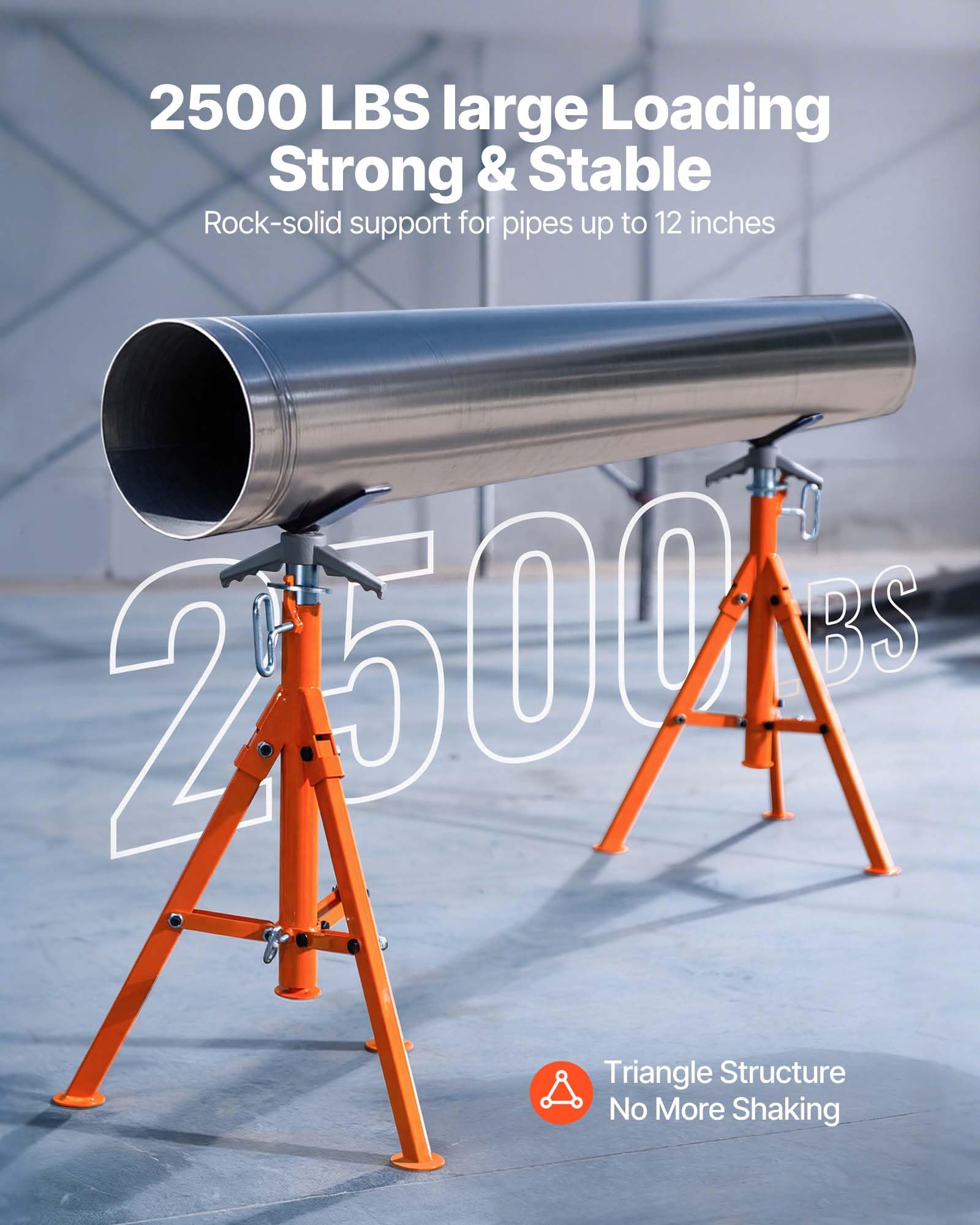 VEVOR Cavalletto per Tubi, Cavalletti per Tubi da 2500LBS, con Testa a V Regolabile in Altezza da 27,2"-52", Design Pieghevole in Acciaio 45# Tubi 1/2-12 Pollici