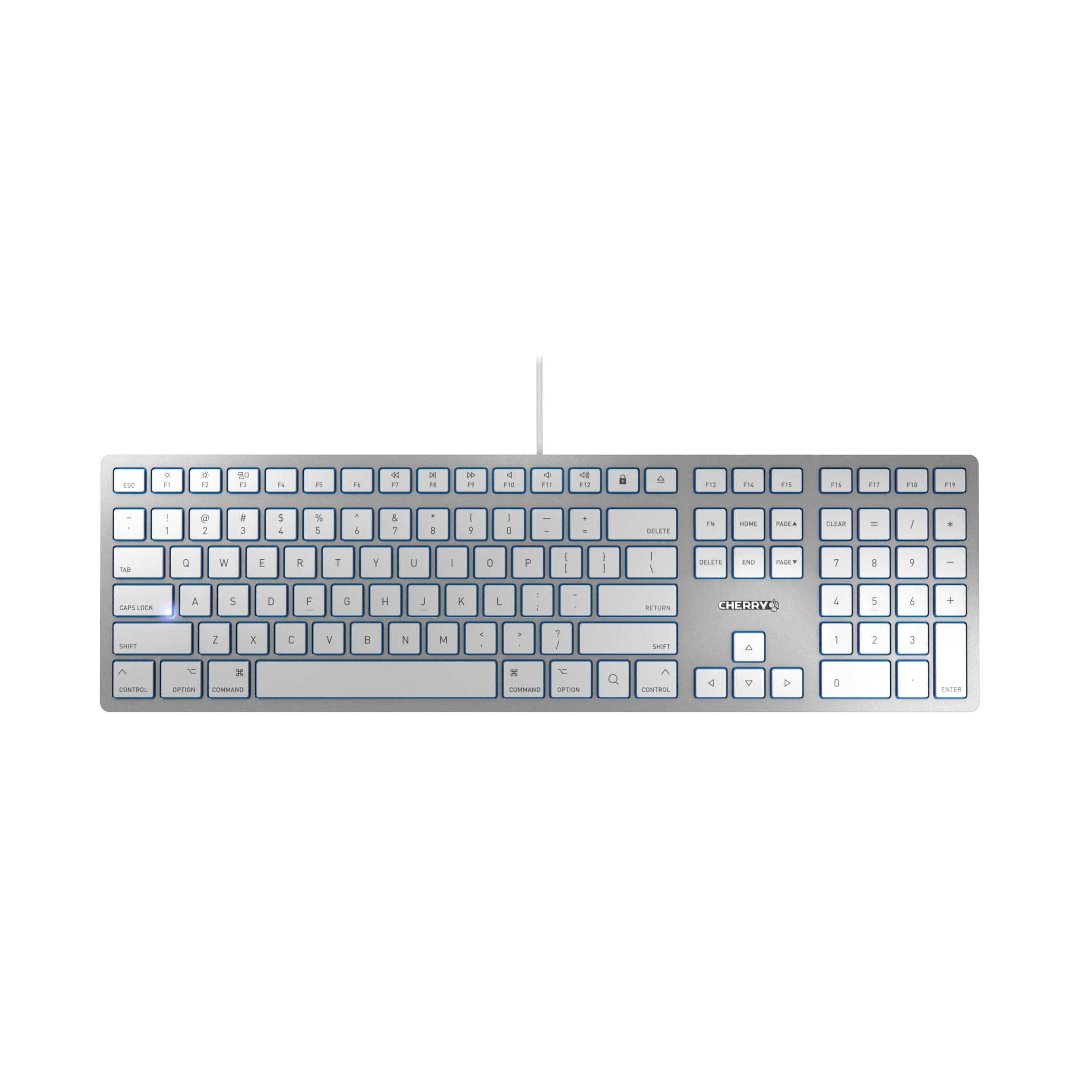 CHERRY KC 6000 SLIM FOR MAC, wired Mac keyboard (USB-A connection), US layout (QWERTY), whisper-quiet keys, flat design, silver/white