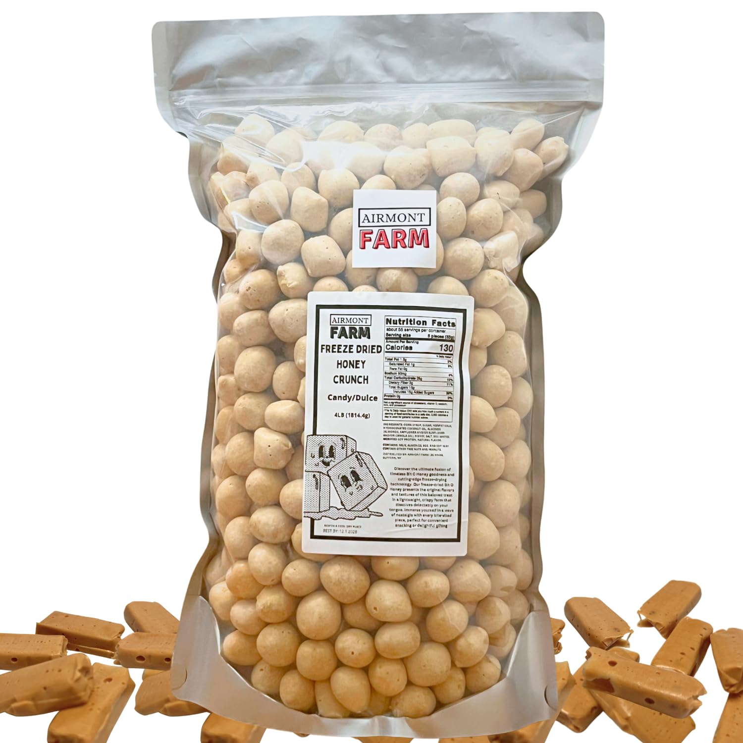 Freeze Dried Candy Bit-O-Honey - Cut To Bite Sized Pieces - Ships In Box - Deliciously Crunchy, Intense Flavor, Lightweight Snack (4LB)