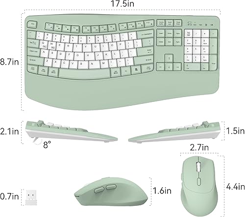 Vista 9 de Wireless Keyboard and Mouse Combo,2.4G Full Size Wave Keys Ergonomic Keyboard with Wrist Rest for Natural Typing, 3 DPI Adjustable Ergonomic Mouse