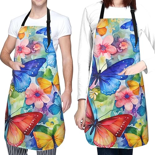 Miniatura 5 de Delantal de pintura de artista con 2 bolsillos, delantales artísticos, regalos para mujeres y hombres, batas de cocina de mariposa