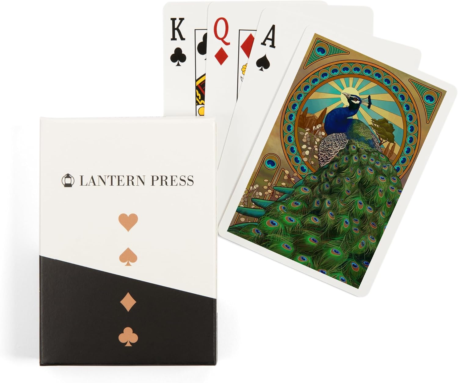 Lantern Press Peacock, Art Nouveau, 52 Playing Cards for Adults, Poker Size Card Deck