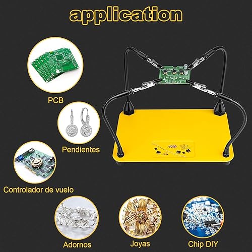 Miniatura 6 de Demao Estación de soldadura de manos de ayuda, herramienta de soldadura de tercera mano, 2 brazos de metal y 2 brazos de metal magnéticos, manos de