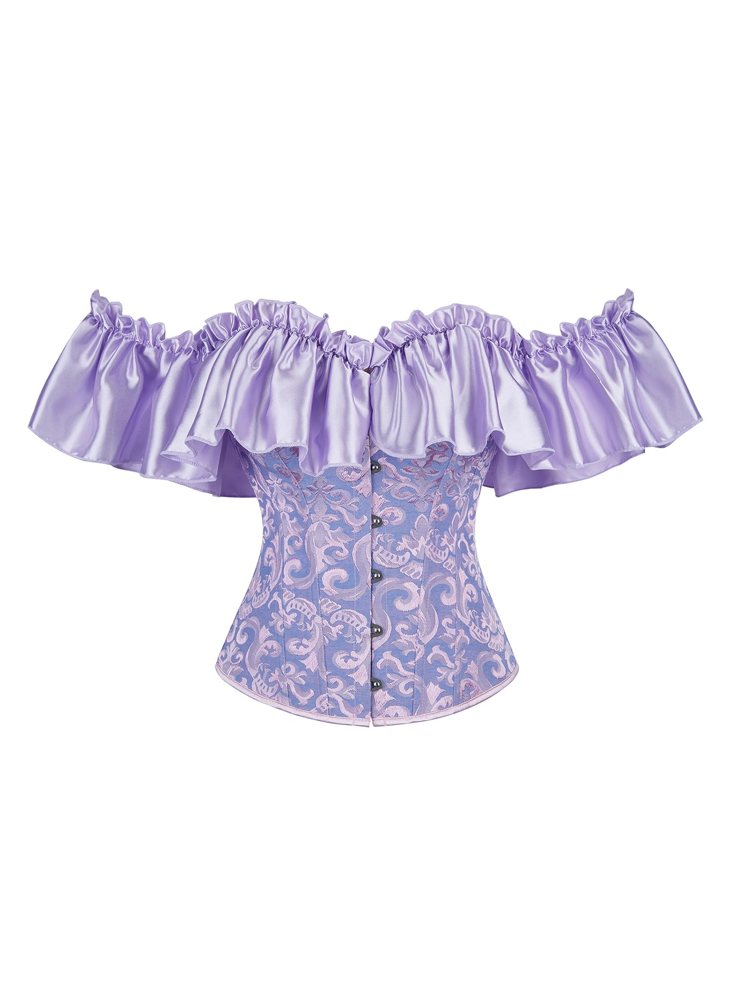 Acrawnni Women's Floral Lace Corset Off Shoulder Bustier Waist Shaping Slim Fishbone Overbust Corset Lace Up Bodyshaper Lingerie Top (C-Purple, XS)
