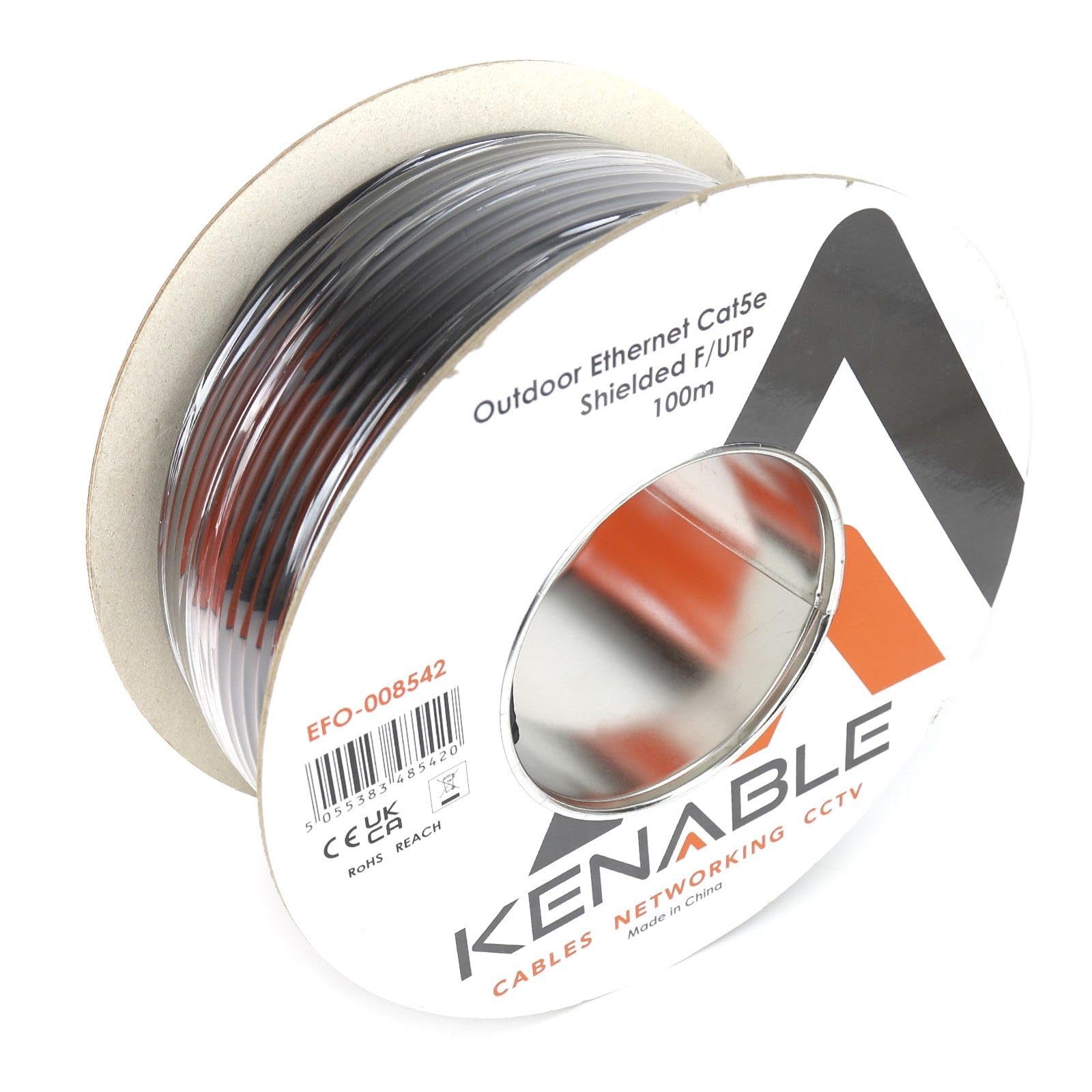 kenable Cable Ethernet Exterior CAT5e Apantallado F/UTP Cobre Puro 24AWG Bobina 100m Resistente UV