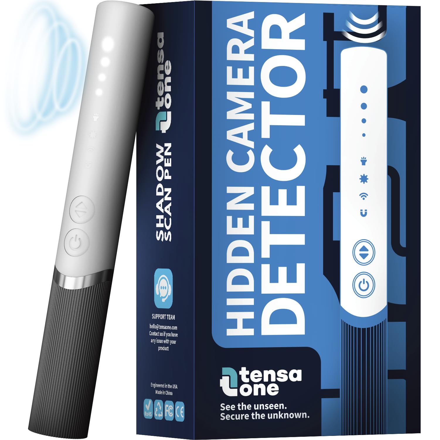 TensaOne Hidden Camera Detectors – Small Anti Spy Audio Video GPS Tracker RF Detector for Wireless Cameras and Cars Tracking Device - Mini Travel Pen for Finding Spying Voice Recorder Bug Devices