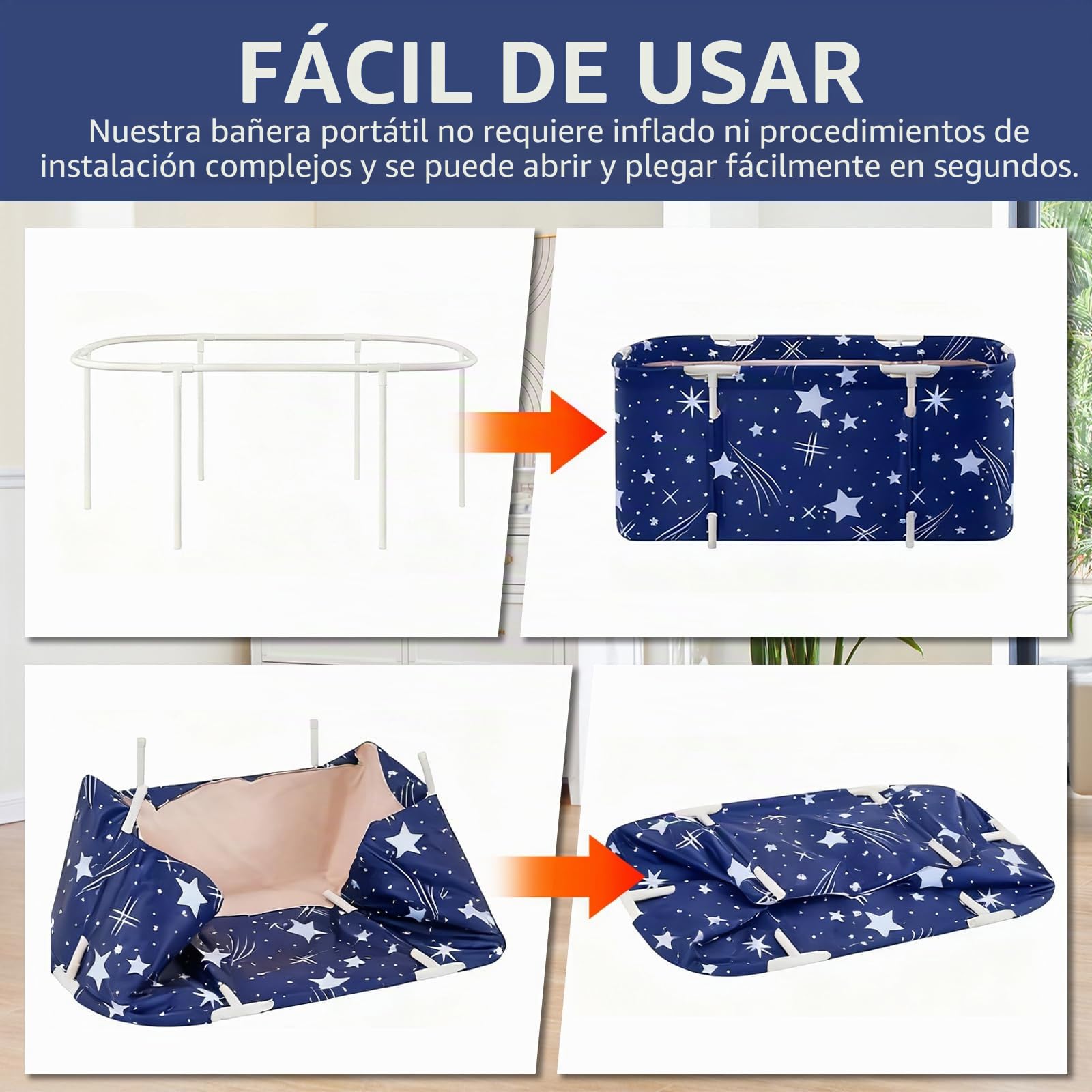 Bañera Plegable para Ducha, Bañera Portátil para Adultos con Cojines, Bañeras Independiente para Interiores y Exteriores, 120 x 55 x 50 cm (Azul)