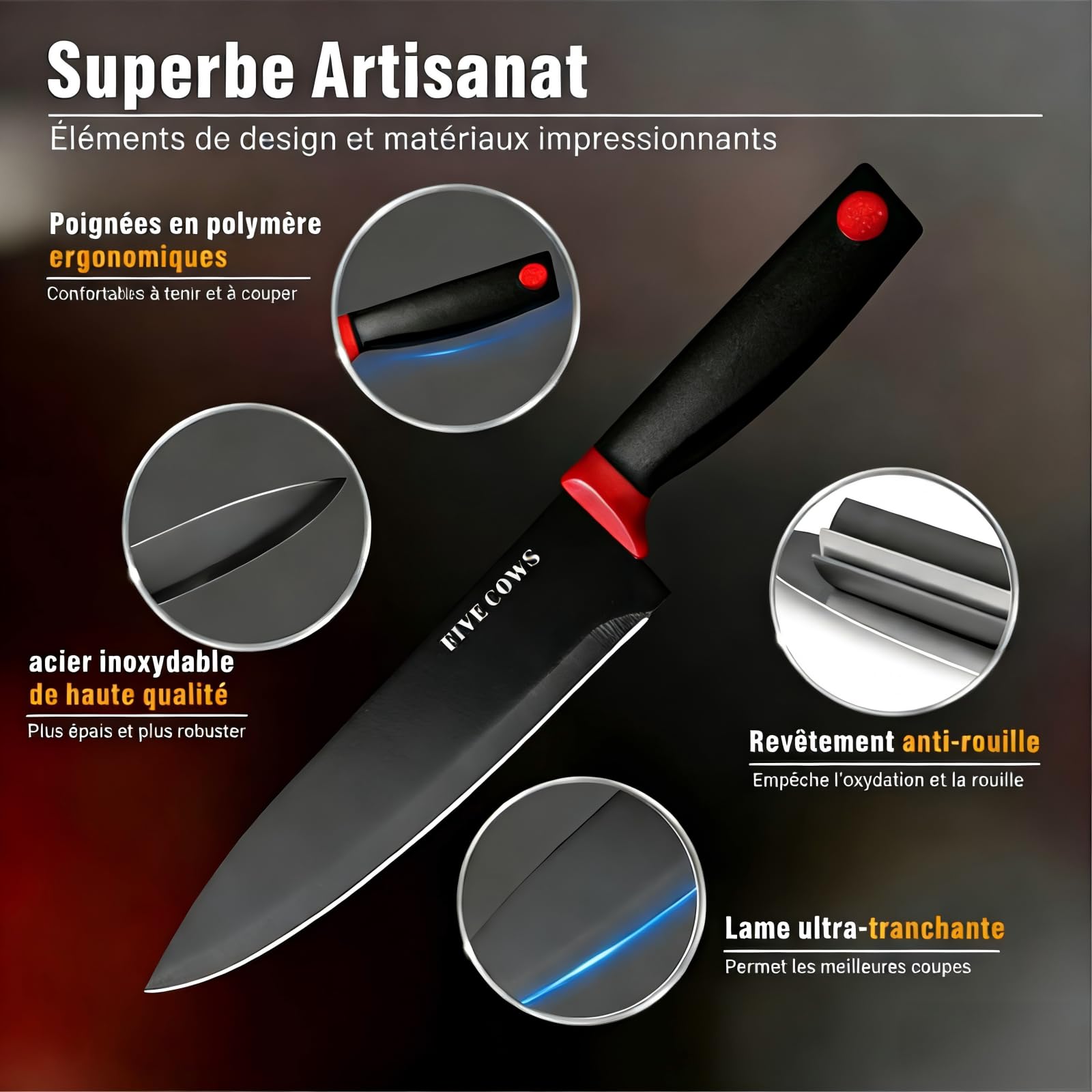 Couteau Cuisine, 14 pièces Couteaux de Cuisine avec Bloc, avec Aiguiseur Intégré, Set de Couteaux à Steak, X50CR15, Bloc Couteaux Cuisine avec à Pain, Couteau à Fruits et Ciseaux (Rouge)