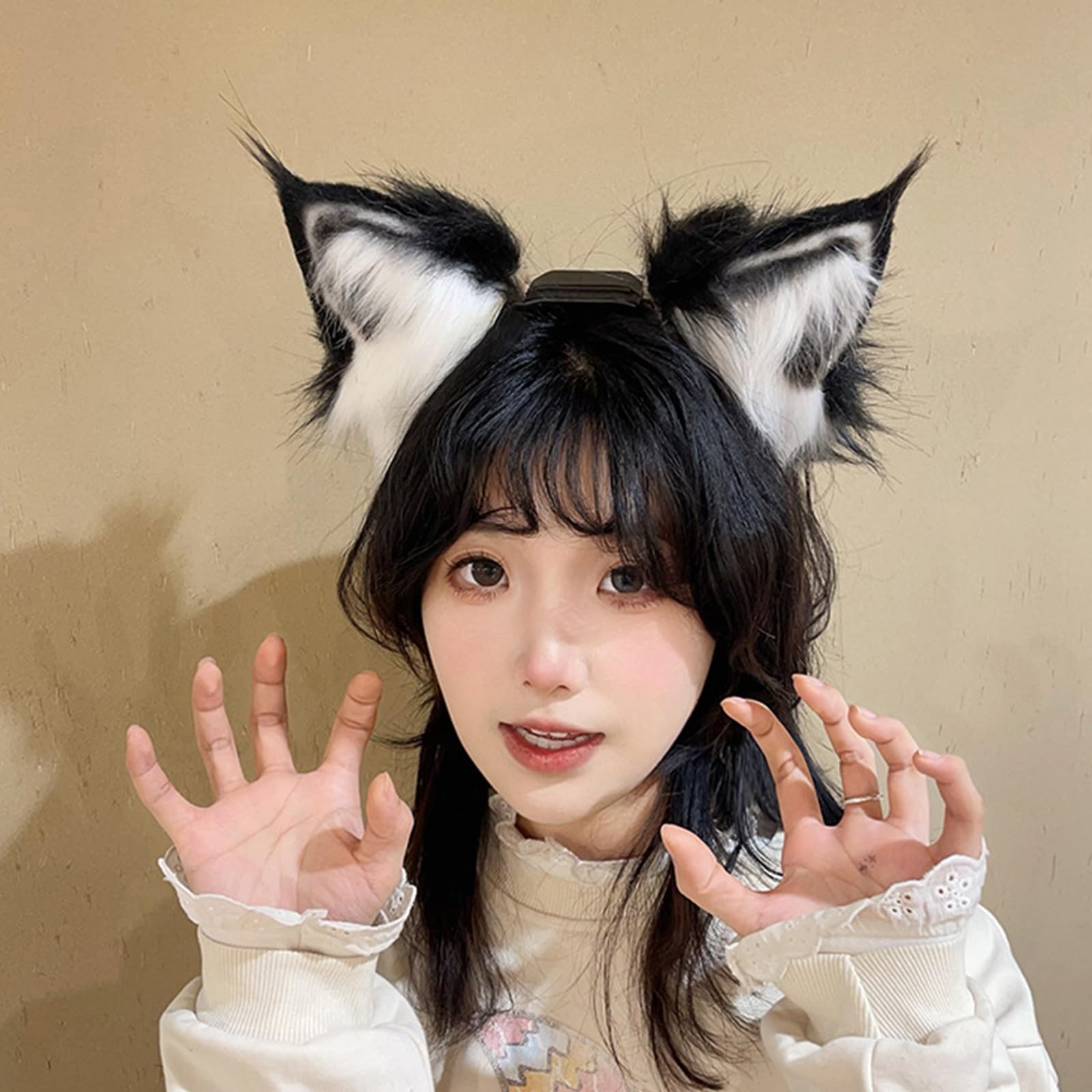 COSPLAY-Diadema con orejas de gatito, diadema con orejas de animales, gatito peludo, fiesta de carnaval, disfraz de fiesta peludo animado, diadema con orejas de gato móvil