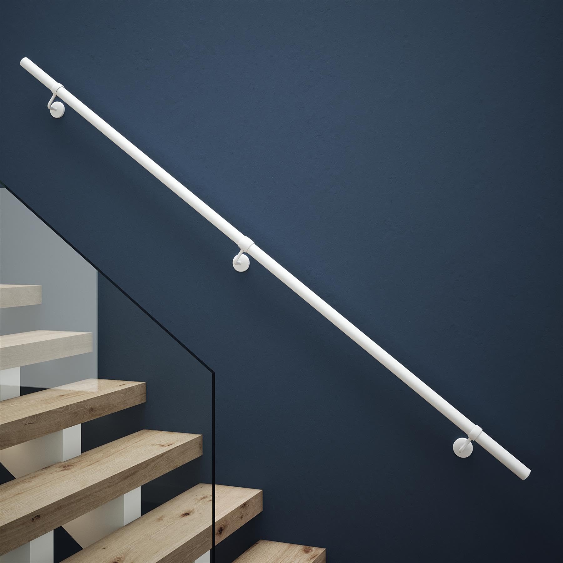 Rothley Matt White Stair Hand Rail Kit 2.4M - Internal Staircase Steel Banniser, KMW2400