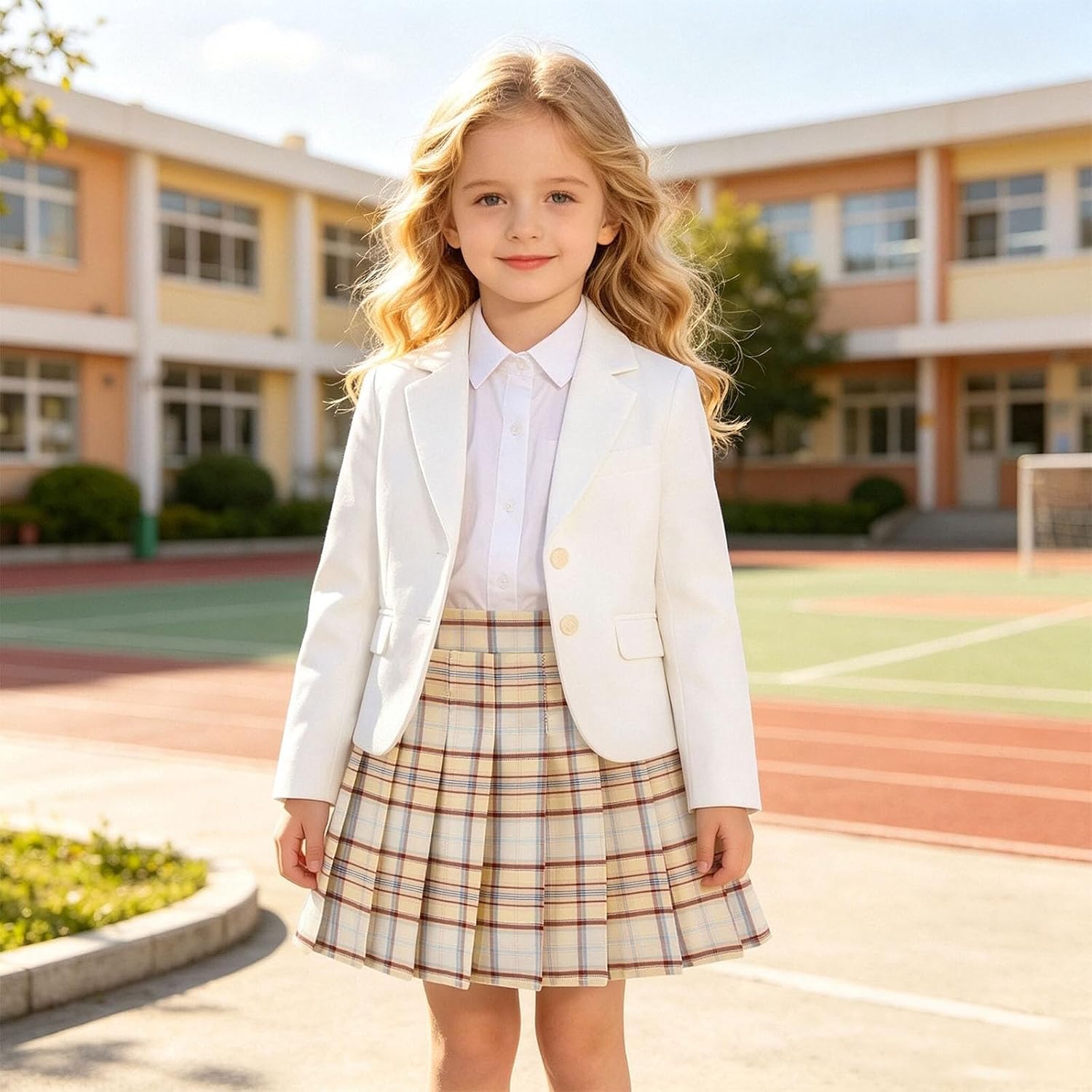 Girls Plaid Pleated Skirt Kids School Uniform Pull-on Scooter Skirt with Undershorts A-Line Mini Skirts