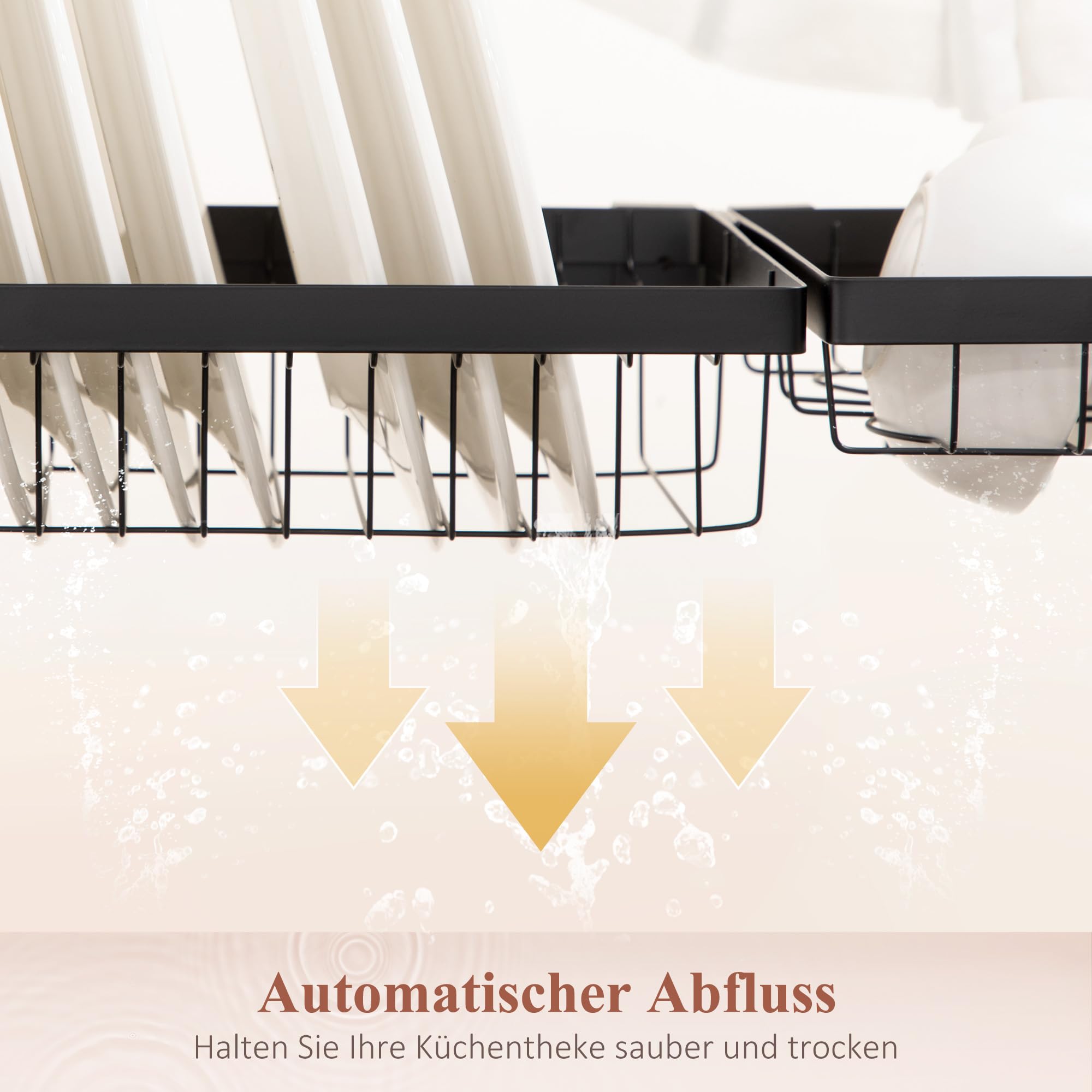 HOMCOM Abtropfgestell Geschirr 2-Stufiges Abtropfschale Stahl Schwarz | Abtropfständer mit Haken, Abtropfgitter Gestell für Küchenspüle