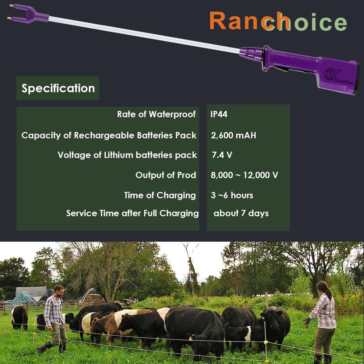 Juego de 2 piezas de ganado recargable morado para vaca, cabra, oveja, cerdo, animal, impermeable, con eje flexible