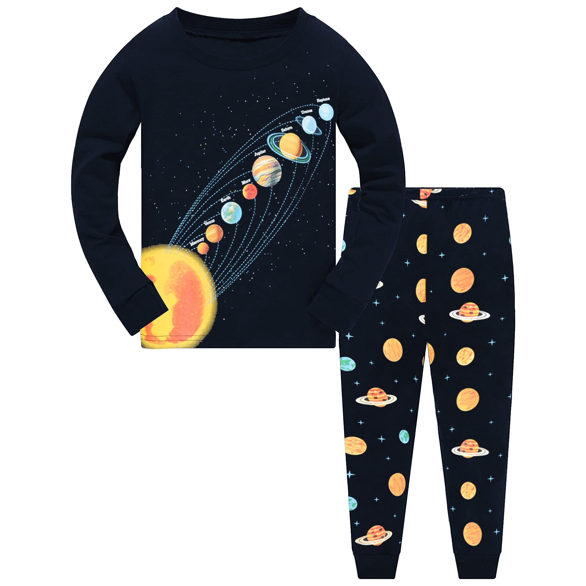 Little Hand Toddler Boys Pajamas Monster Truck Cotton Planets Sleepwear Pjs Sets Long Sleeve Excavator Jammies