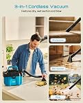 Seesii Magasin sans fil Vac humide et sec, 2.6 Gallon petit magasin Vac avec support de rangement accessoire, 2 x 4.0Ah Batteries, 3-in-1 Aspirateur sec humide avec HEPA Filtre, Sangle, Idéal pour Garage, Voiture, Atelier