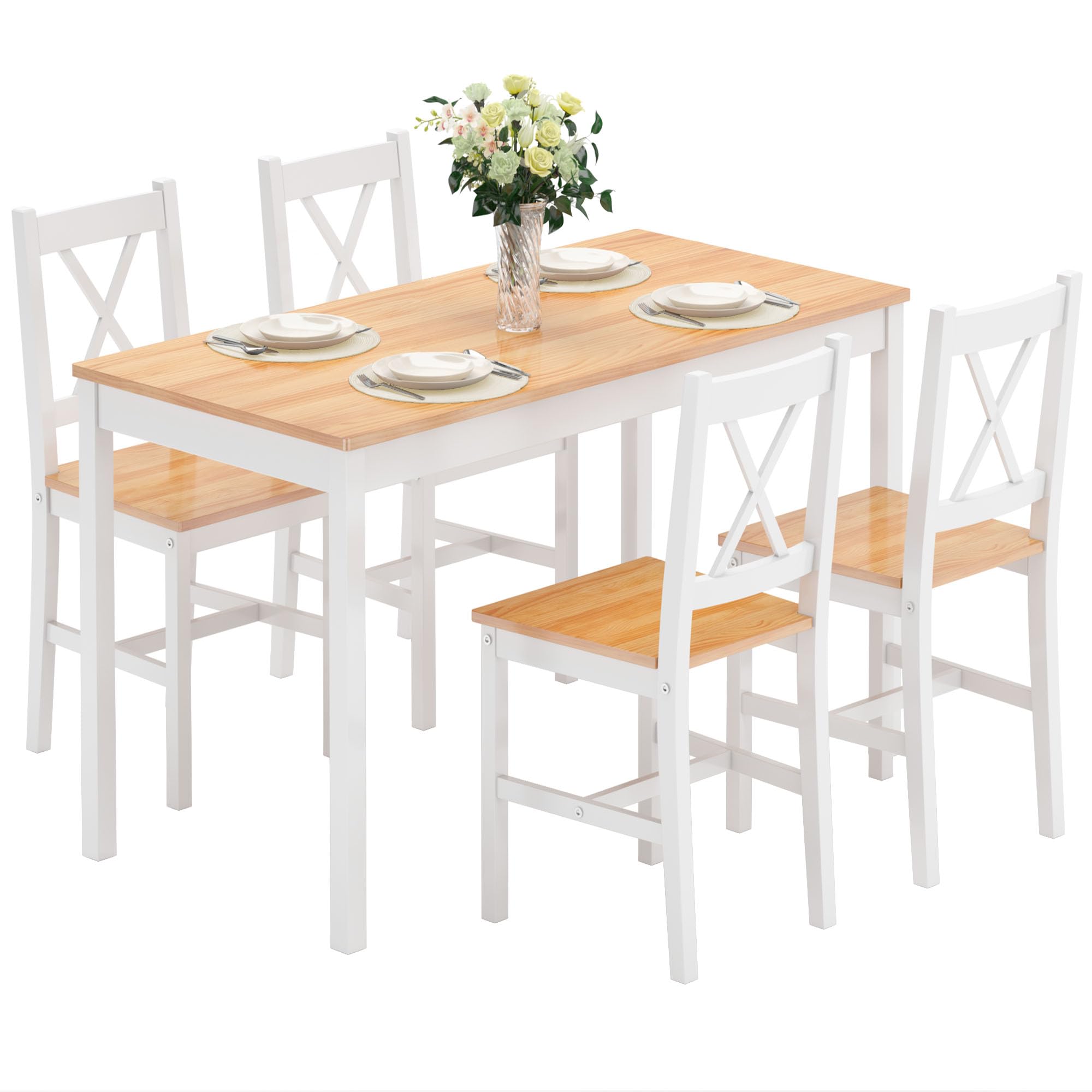 Set Tavolo E 4 Sedie SDHYL In Legno Di Pino - Grigio Bianco 108x65cm - Foto 4