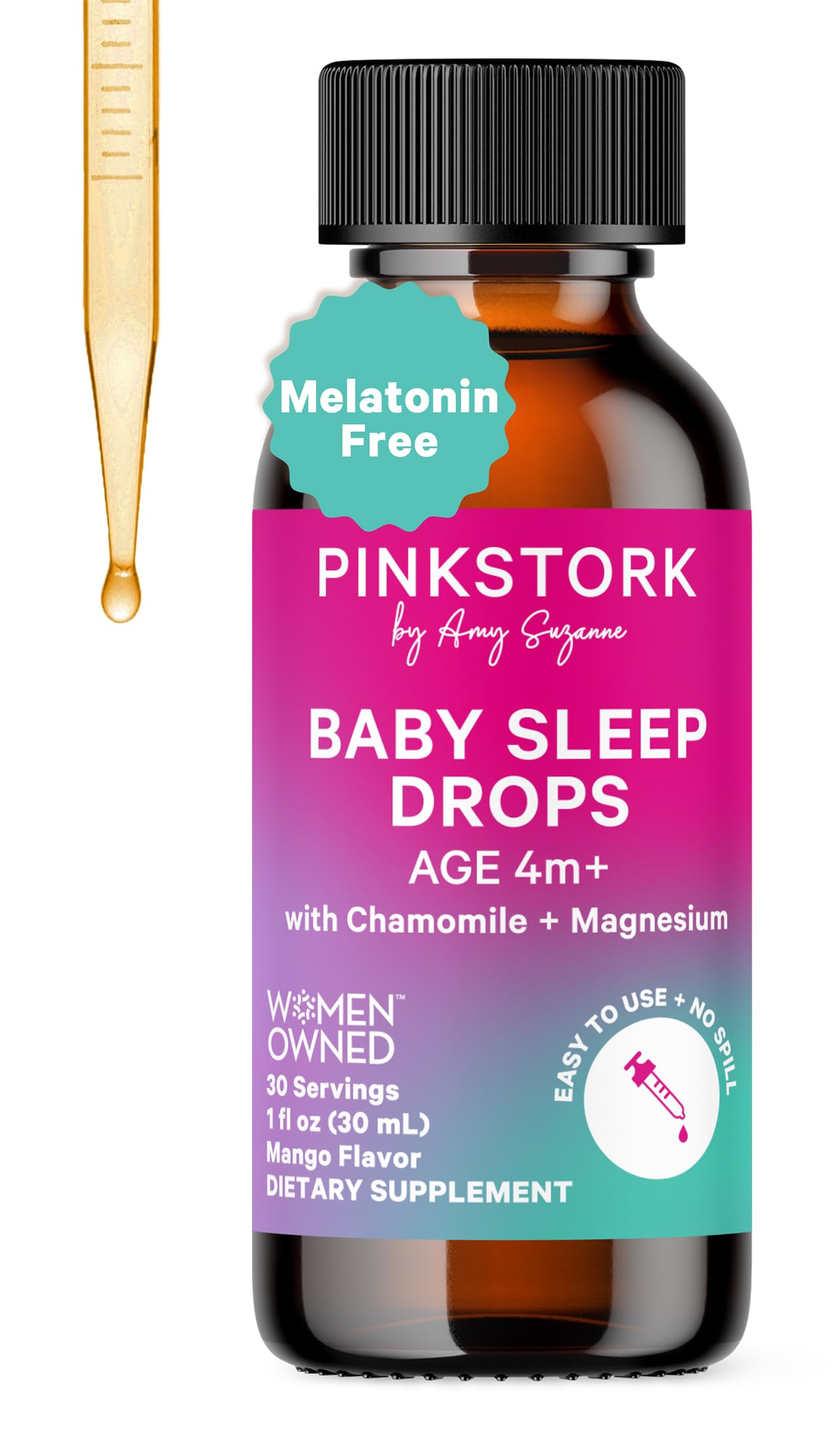 Pink Stork Baby Sleep Drops, Naturally Support Sleep Without Melatonin for Infants, Toddlers, and Kids, Aid Sleep with Chamomile and Magnesium, Baby Essentials for Bedtime, 1 oz, 30 Servings