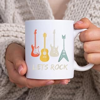 Lets Rock Rock n Roll Guitar Retro Gift Men Women Shirt BlackMug, Tea Mug, Tea Cup, Coffee Cup