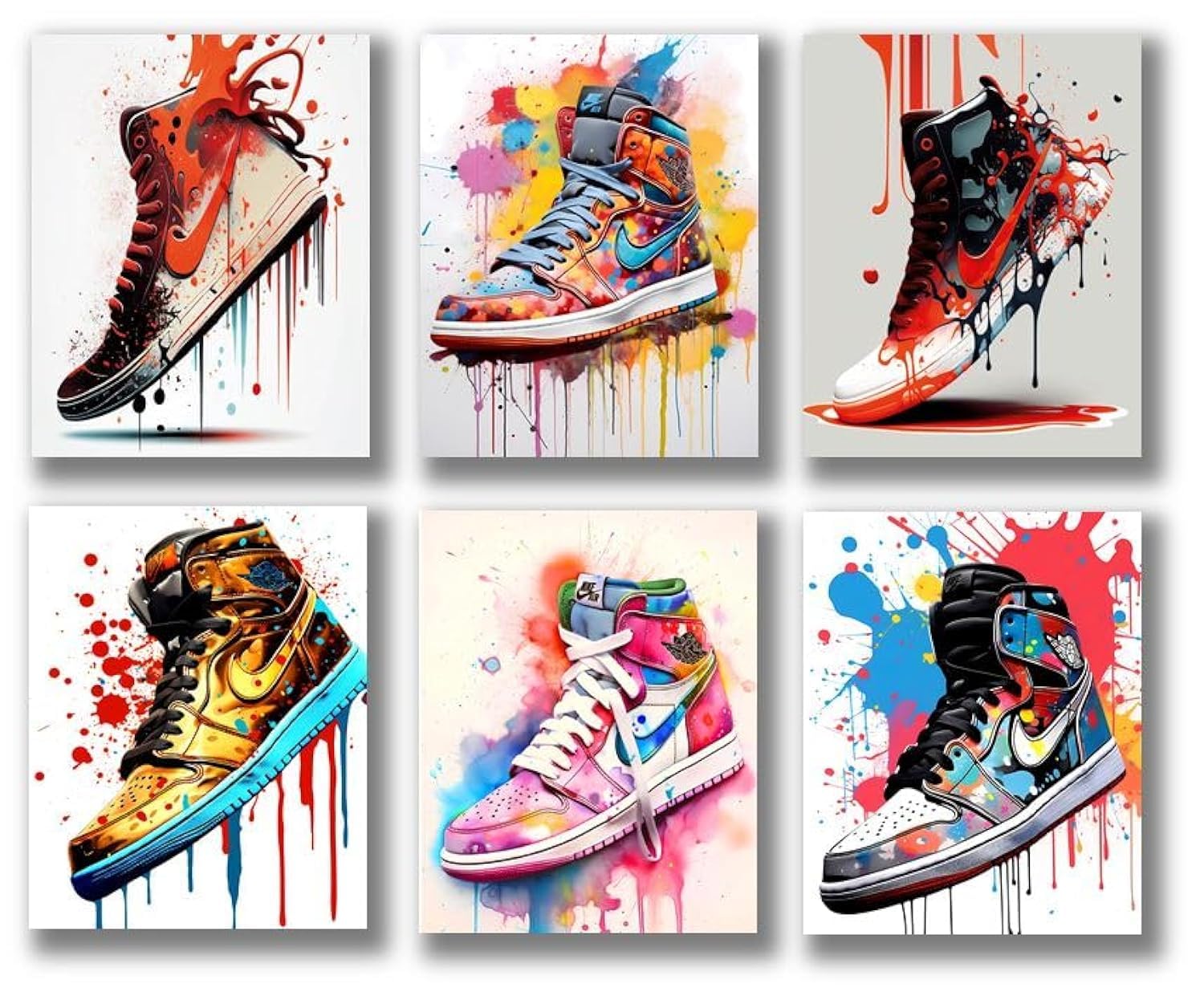 SYCART - Hypebeast Sneaker Poster Set, 6 x 8''x10'' Unframed, Air Jordan Room Decor, AJ Shoes Poster Art, Street Art, Multicolor, Unisex, Bedroom & Living Room Wall Art