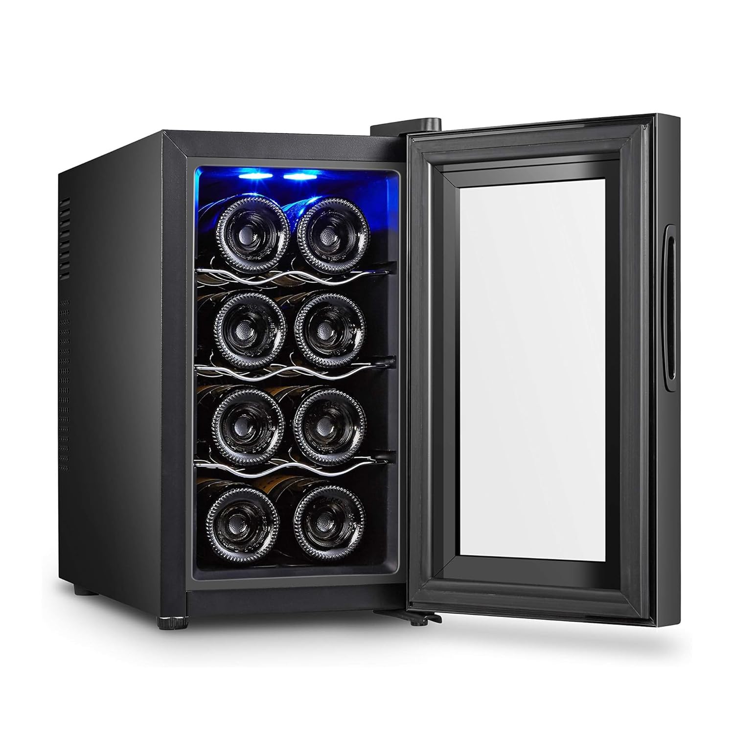 Avilia Cantinetta Frigo Silenziosa per Vini 8 Bottiglie 65W - Mini Frigo Termoelettrico con Display LED, Temperatura Regolabile 12-18°C, Auto Defrost - Cantinetta Vino Nera da 25L