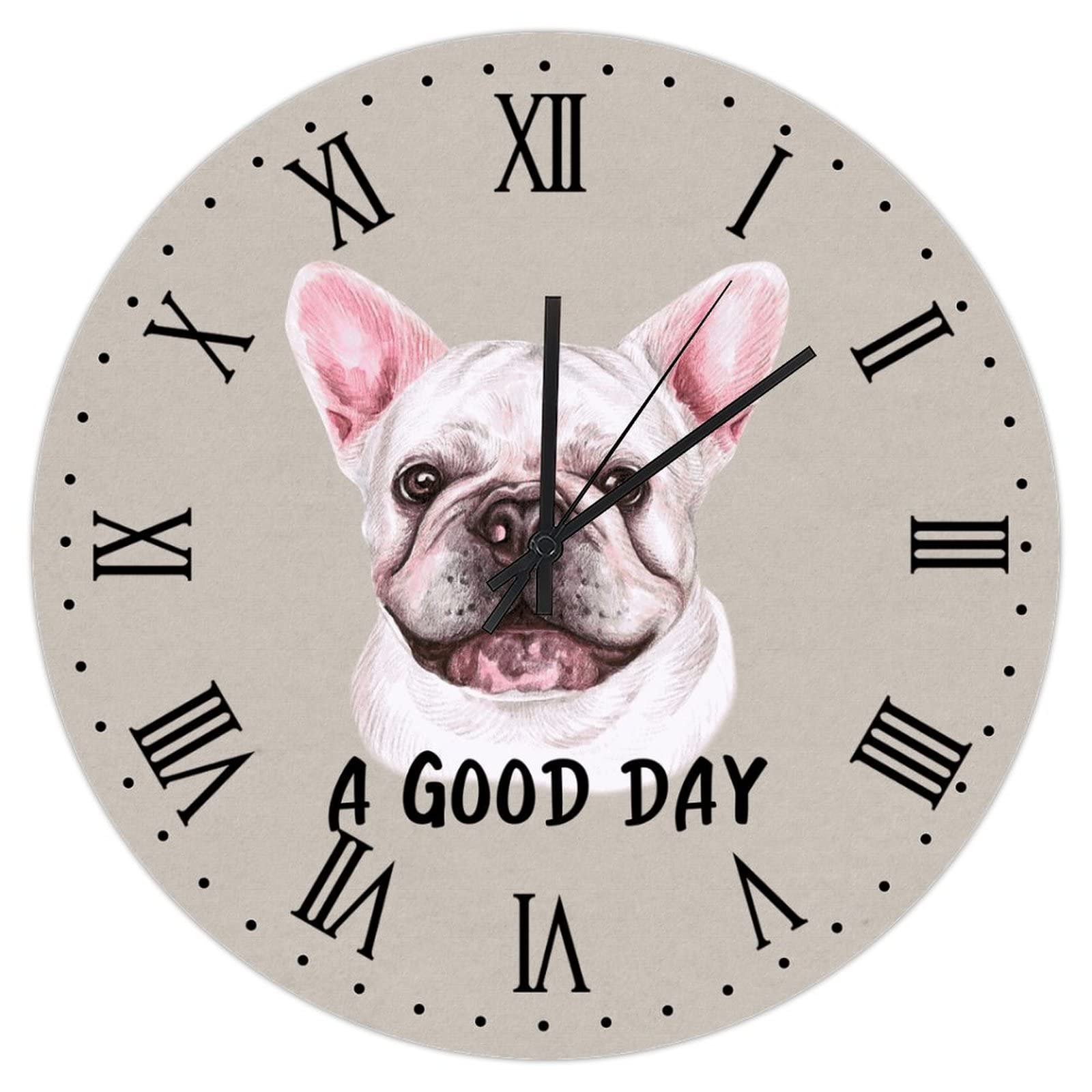 Horloge en bois bouledogue français A Good Day de 38 cm pour salon