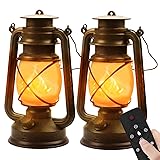 LED Vintage Laternen Batteriebetrieben, 2 Stück LED Laternen für Draußen Hängend Laterne mit Fernbedienung USB Wiederaufladbare 4 Modi Realistische Flackerflamme Camping Deko für Garten USB Wiederaufladbare mit 4 Modi