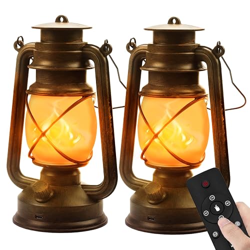 Lanterne LED Extérieure Vintage, 2 Pack Lampe Tempête USB-C Rechargeable