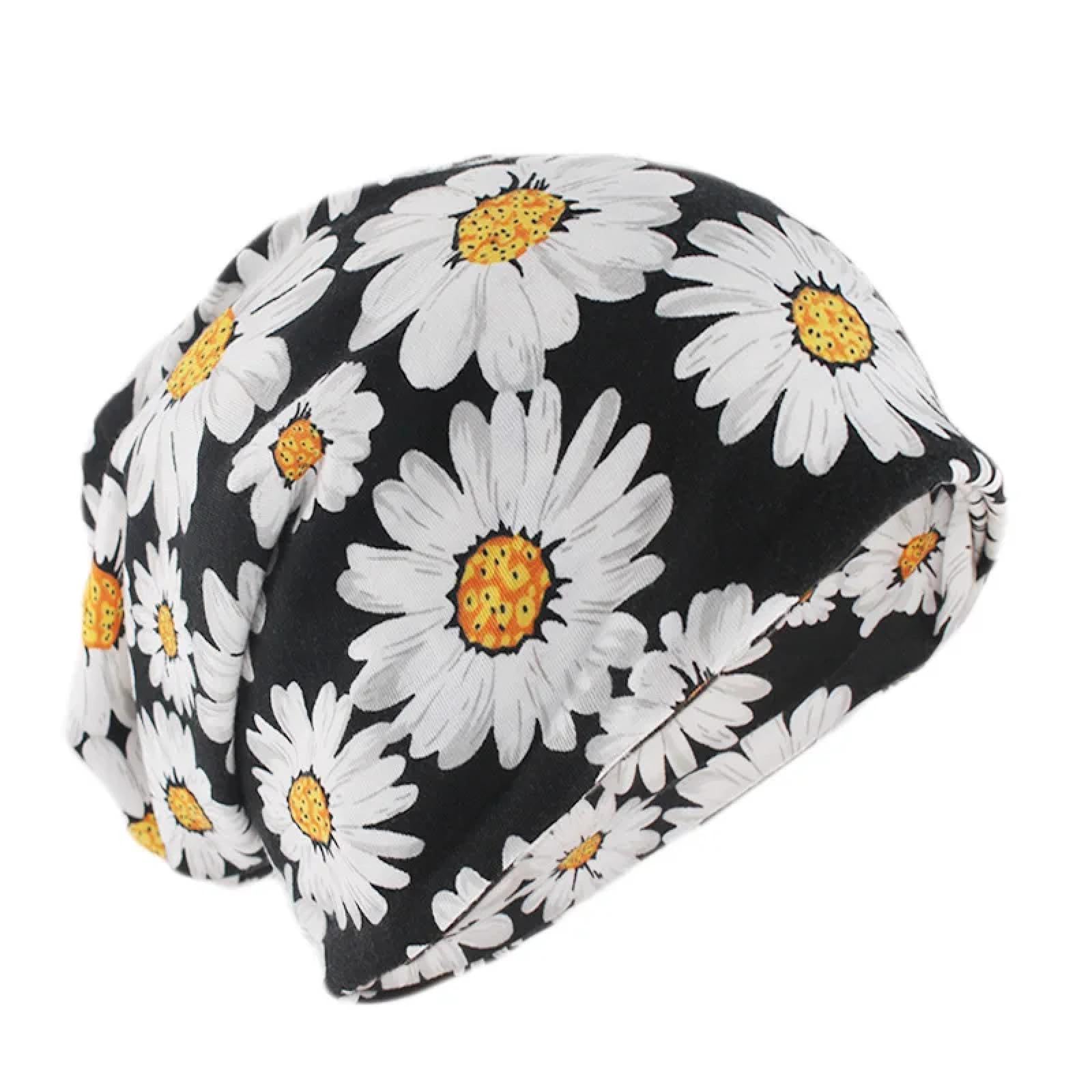 SiVaji Casquettes Bonnets Chapeaux Bonnet Tricoté Automne Printemps Chaud Bonnets Skullies Causal Écharpe Double Utilisé Filles Floral Chapeau Coton