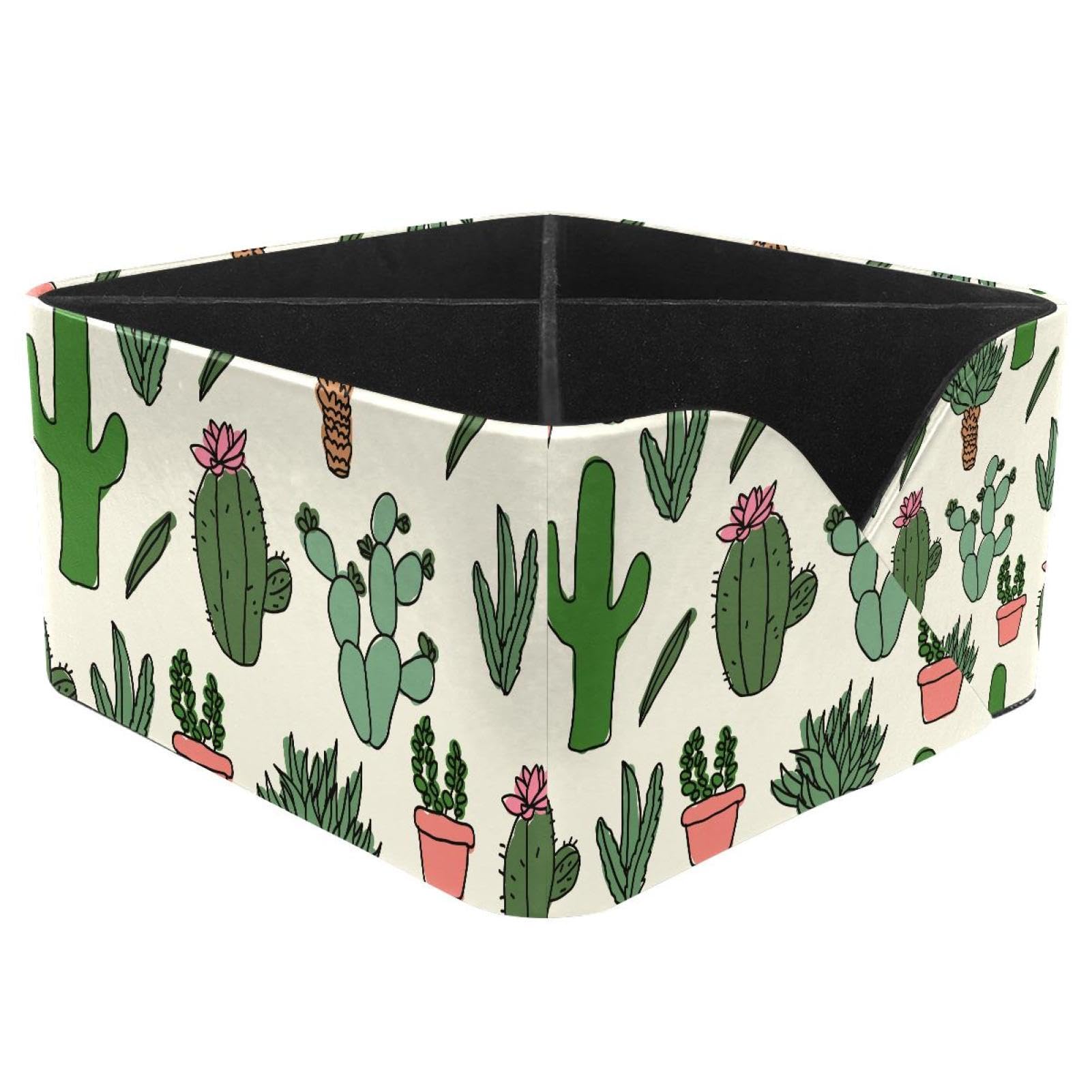 KengjuTesu Watercolor Cactus Desktop Organizer Pen Holder, Rectangular Pencil Cup for Office, Study and Makeup Stations