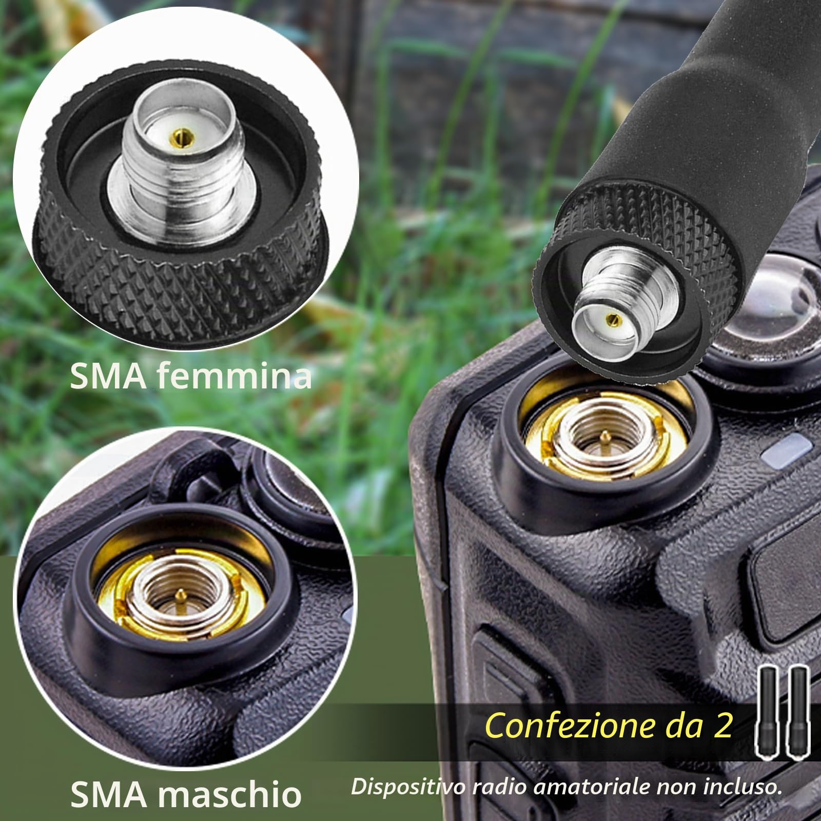 Bingfu Antenna VHF UHF 144/430 MHz SMA Femmina Compatibile BaoFeng UV-5R Walkie Talkie Radio, 2 Pezzi