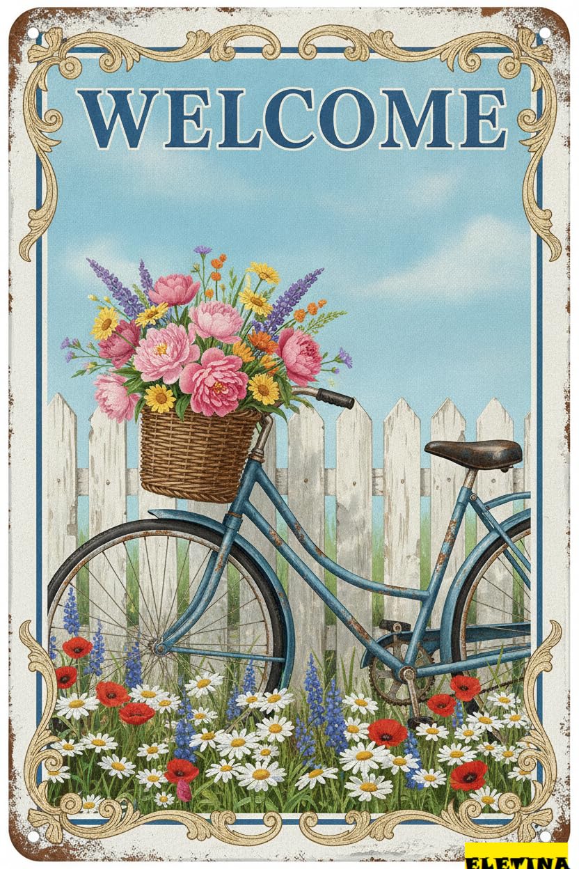 Personalized Sign for Man Cave Spring Garden Vintage Tin Bike Welcome Gardening Metal Home Garden Greenhouse Living Room Bedroom Outdoor Decor 8x12inch Private Property Decorative