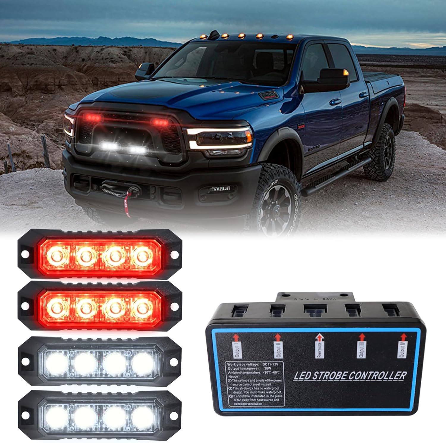 ADAURIS 4LED Strobe Lights For Trucks Emergency Vehicle