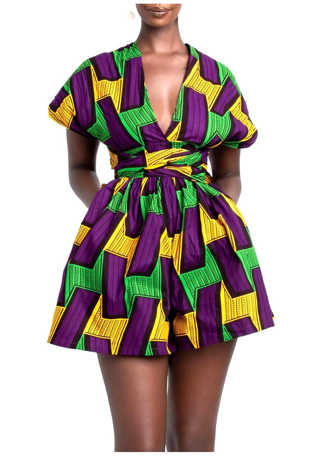 Segreto Combinaison à imprimé africain pour femme - Combinaison multi-vêtements - Combinaison d'été - Short décontracté